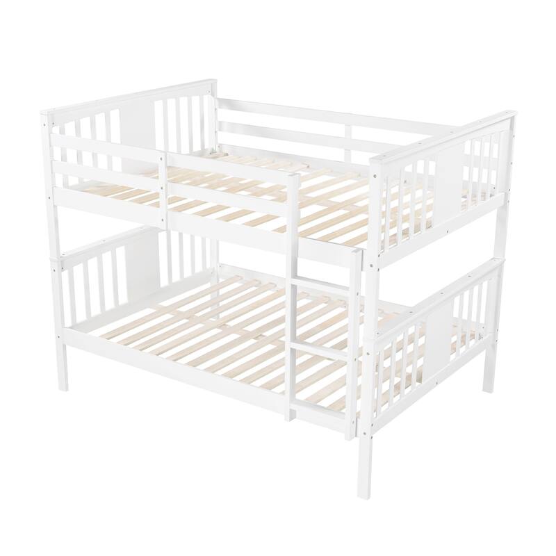 Full Size Bunk Bed for Bedroom and Guest Room, Solid Pine Wood Full Over Full Bunk with Ladder, Guardrails, Convertible Design