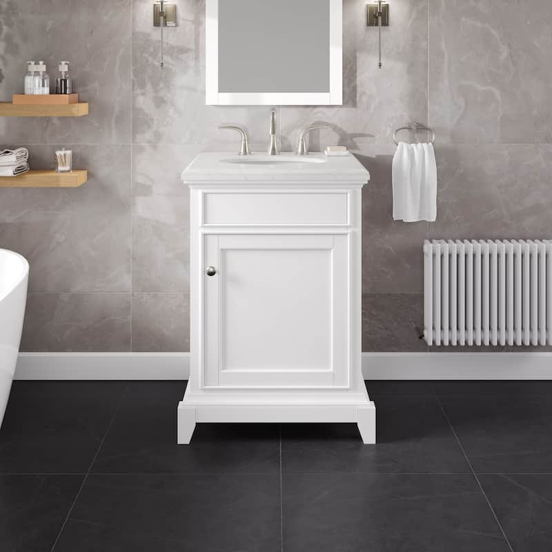 Elite Stamford 24 in. Single Sink Bath Vanity with Carrara Quartz Top and Undermount Porcelain Sink - 24" - White
