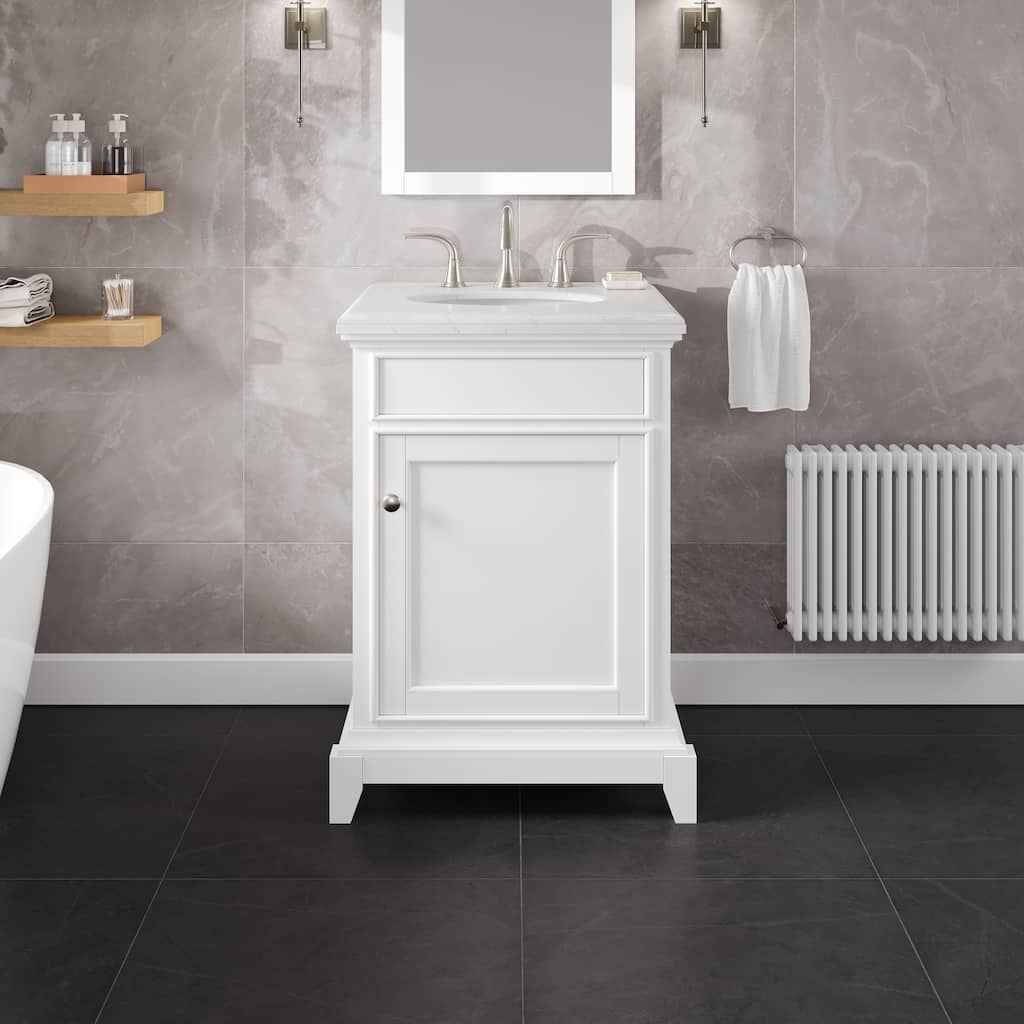 Elite Stamford 24 in. Single Sink Bath Vanity with Carrara Quartz Top and Undermount Porcelain Sink