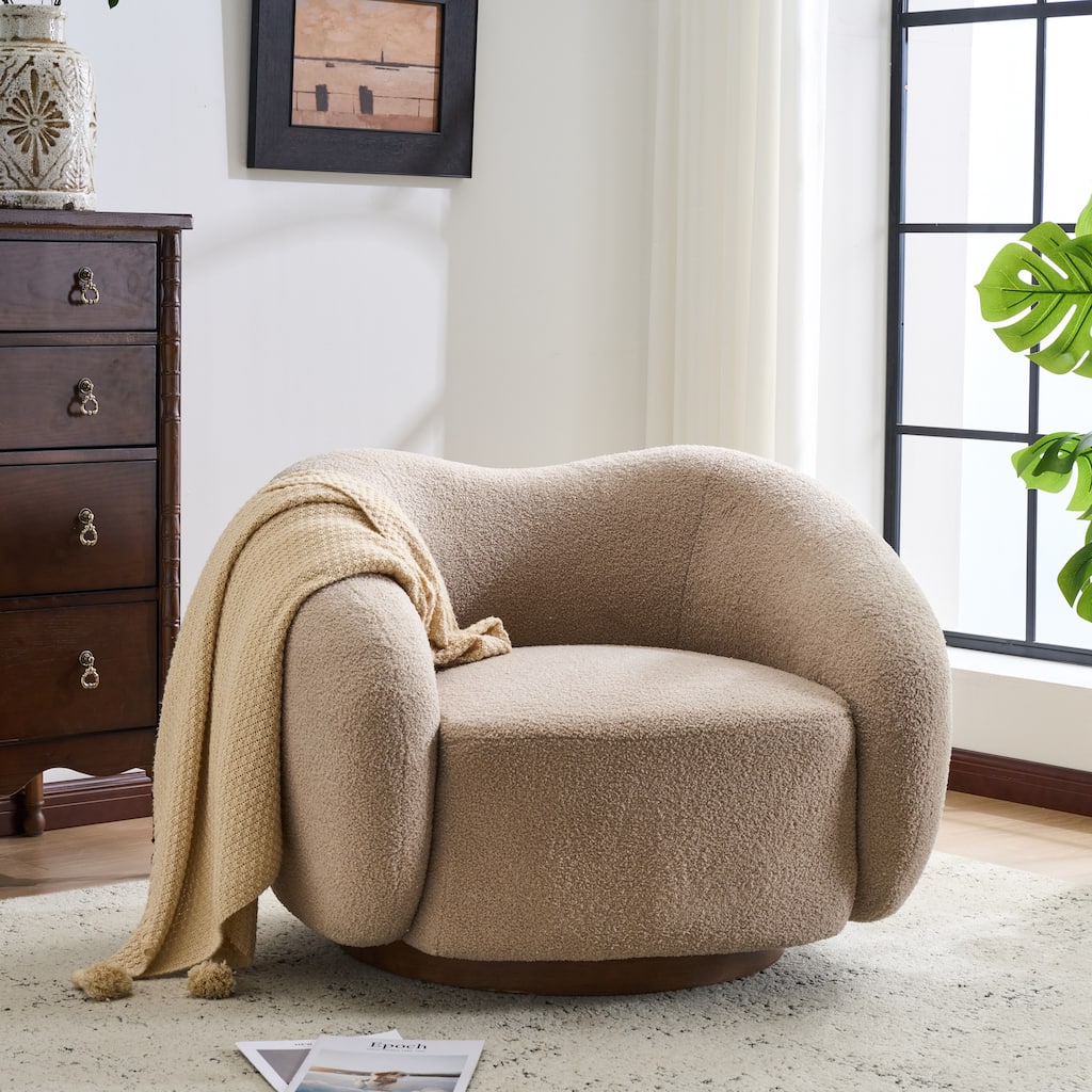 Christopher Knight Home - Aradia Contemporary Boucle Upholstered 360° Swivel Club Chair with Curved Backrest & Wooden Base