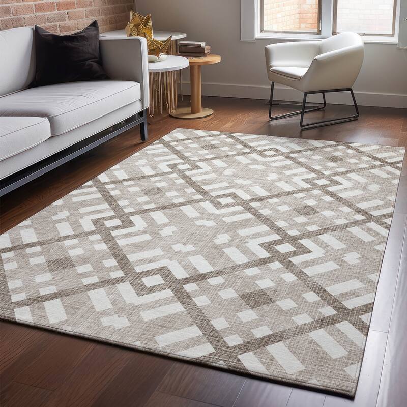 Premium Washable Super Soft Contemporary Geo Mayfield Rug - Taupe - 10' x 14' - Rectangle