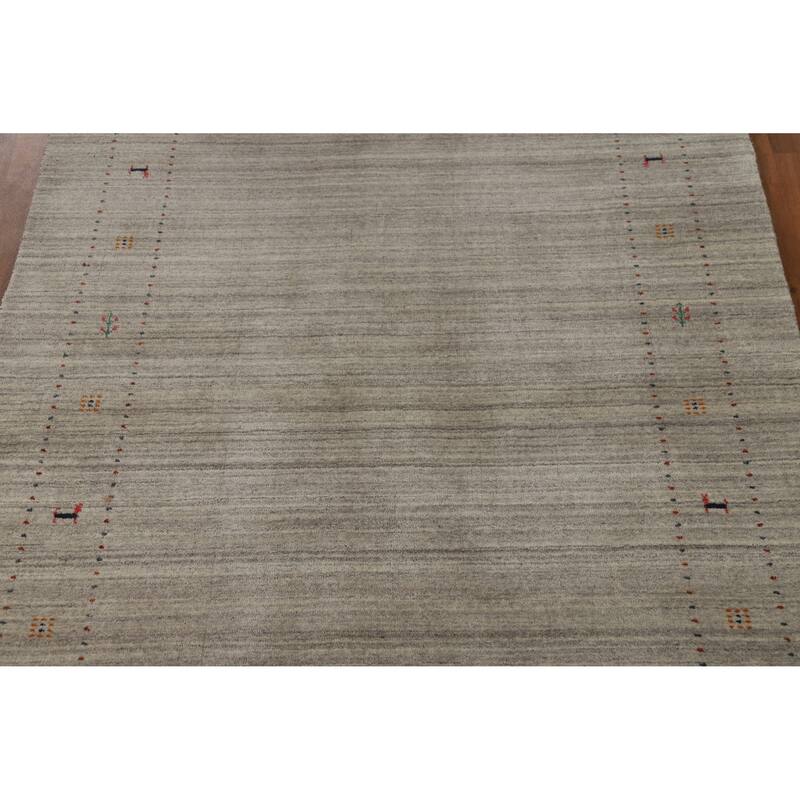 Hand Knotted Oriental 100% Wool Carpet Tribal Animal Pictorial Beige & Ivories Gabbeh Area Rug - 7' 9'' X 5' 1''