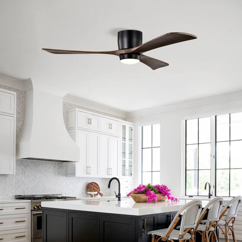 52" Flush Mount Solid Wood Blades Ceiling Fan with Lights Remote Control, Quiet DC Motor, 6 Speed, Reversible Ceiling Fan