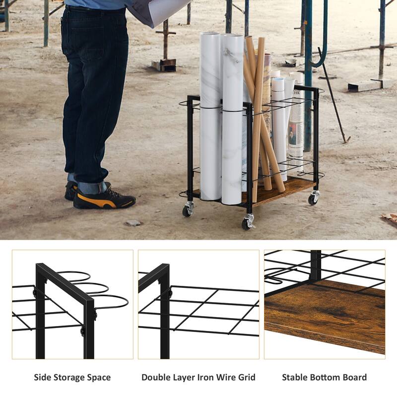Storage Rack Cart,12 Slots Blueprint Holder with Wheels to Storage Poster