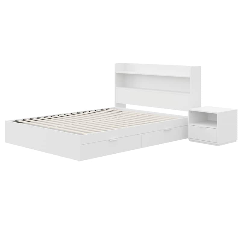Hunter Platform Bed With Headboard And 1-Drawer Nightstand