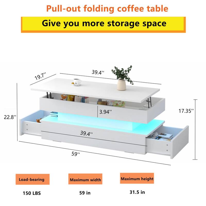 Three-Tier Foldable Coffee Table With Drawers
