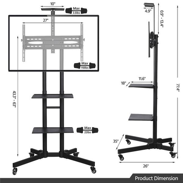 Yaheetech Height Adjustable Rolling TV Stand TV Cart for tvs 32''75'' On Sale Bed Bath