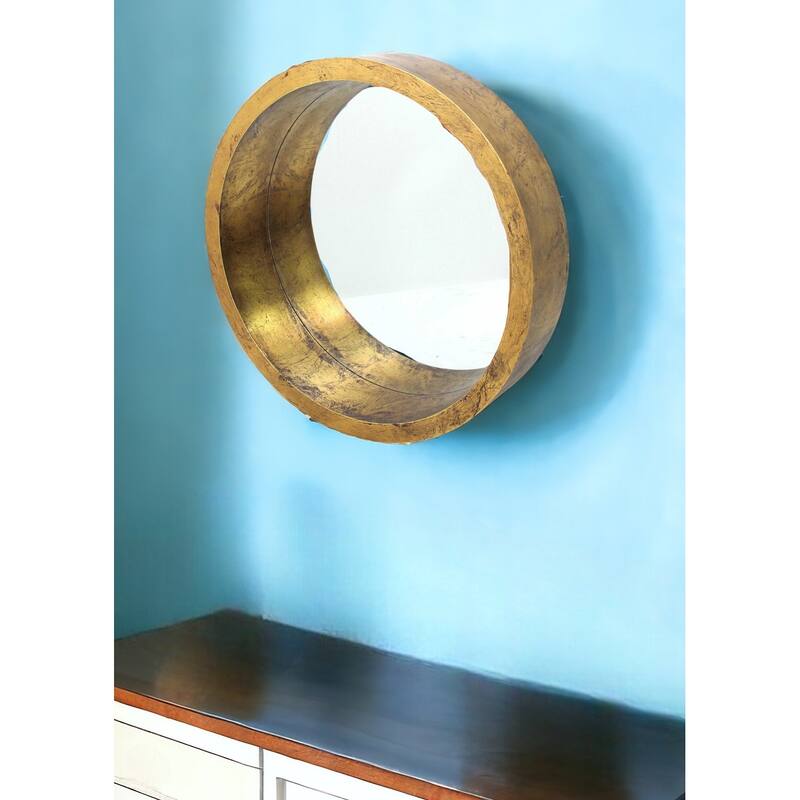 HomeRoots 36" Gold Round Solid Wood Framed Accent Mirror - 35.75' X '35.75' X '7.75 - 35.75' X '35.75' X '7.75 - Gold