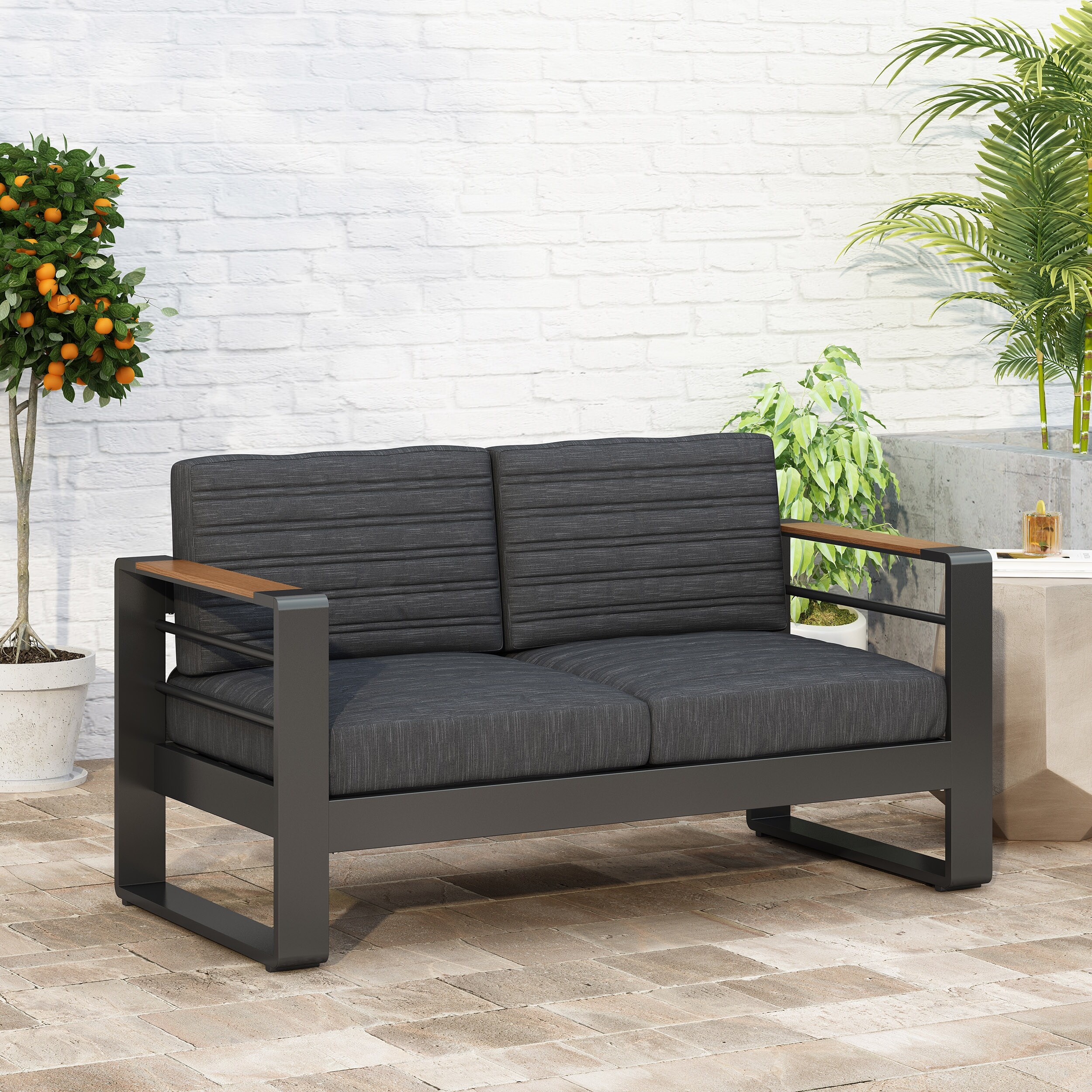 Comfortable Couch Grey Patio Outdoor Double Small Sleeper Sofa Furniture With Aluminum Frame Bed Bath Beyond 40136717