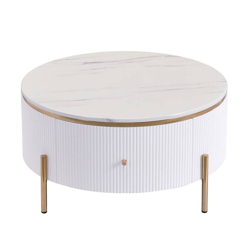Modern Round Coffee Table with 2 large Drawers Storage Accent Table(31.5'')