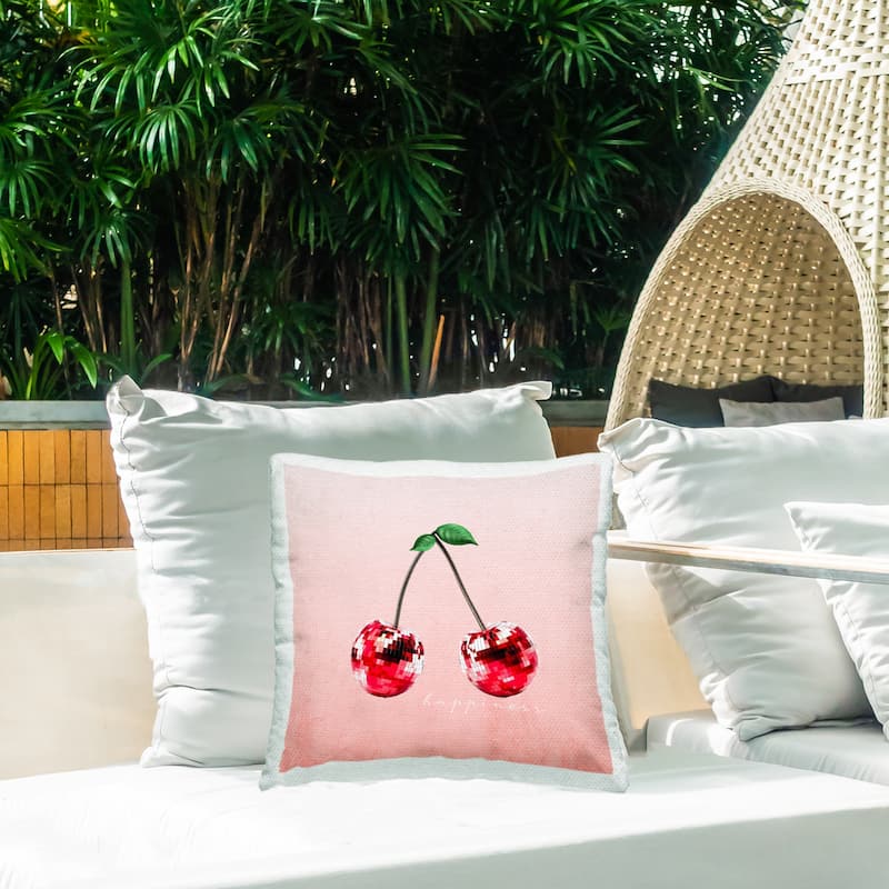 Stupell Happiness Disco Cherries Printed Outdoor Throw Pillow Design by Kim Allen