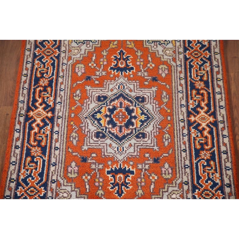 Orange Geometric Heriz Serapi Oriental Accent Rug Handmade Wool Carpet - 2'11"x 4'11"