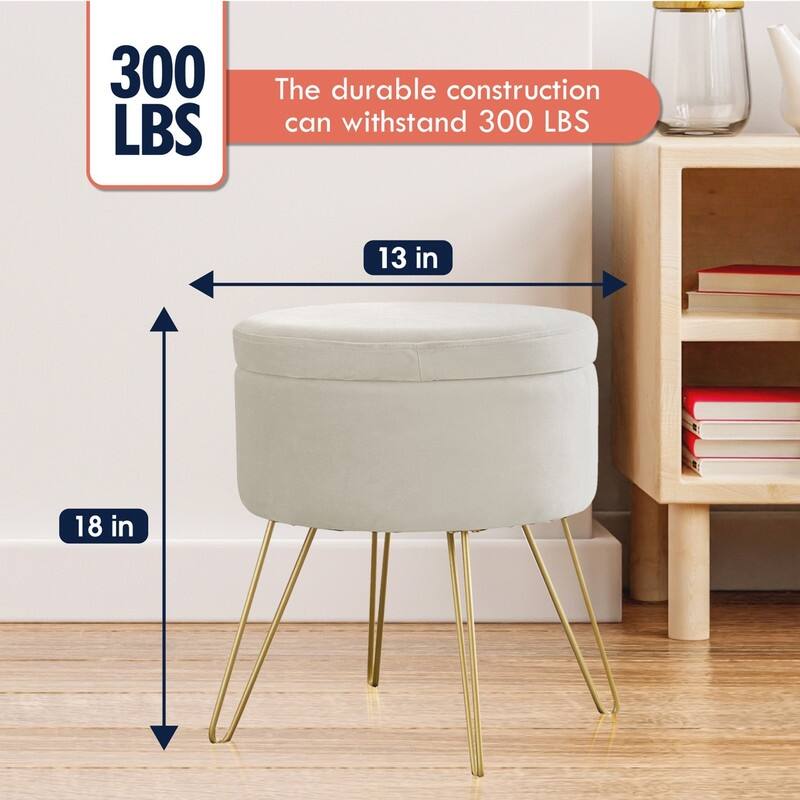 Round Velvet Storage Ottoman with Tray Top Table
