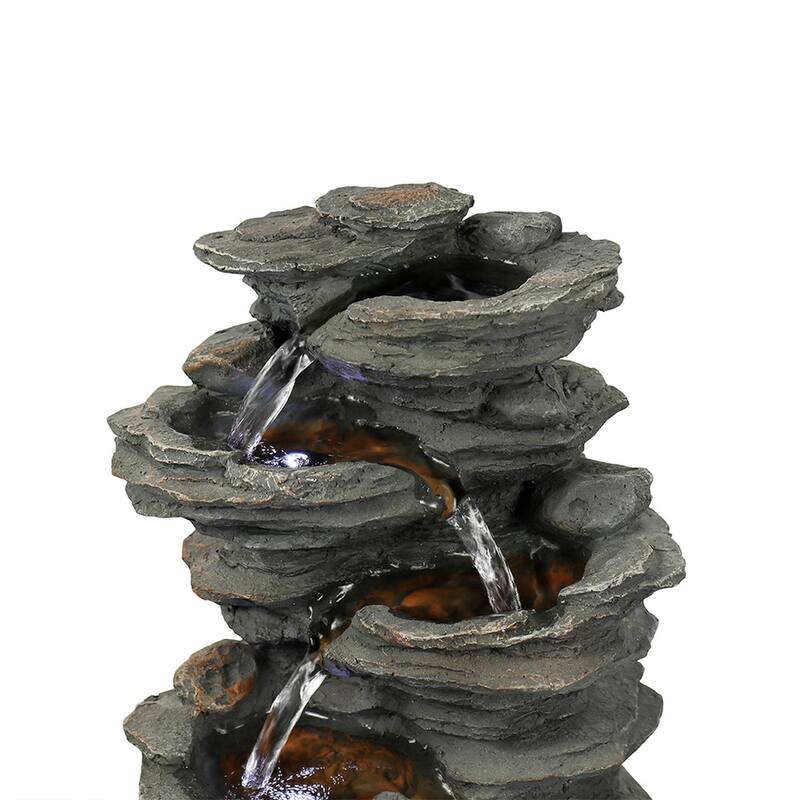 5 Tier Indoor Tabletop Water Fountain Resin Rockery with Base