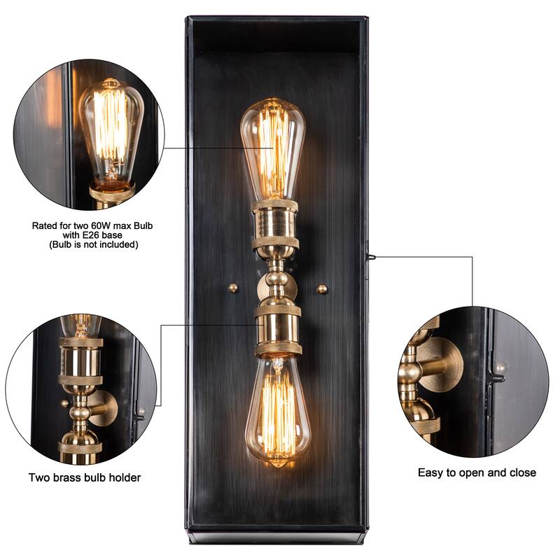 C Cattleya 2-Light Dark Bronze Finish Brass Outdoor Wall Lantern Sconce - Dark Bronze - W7" x E5" x H20"