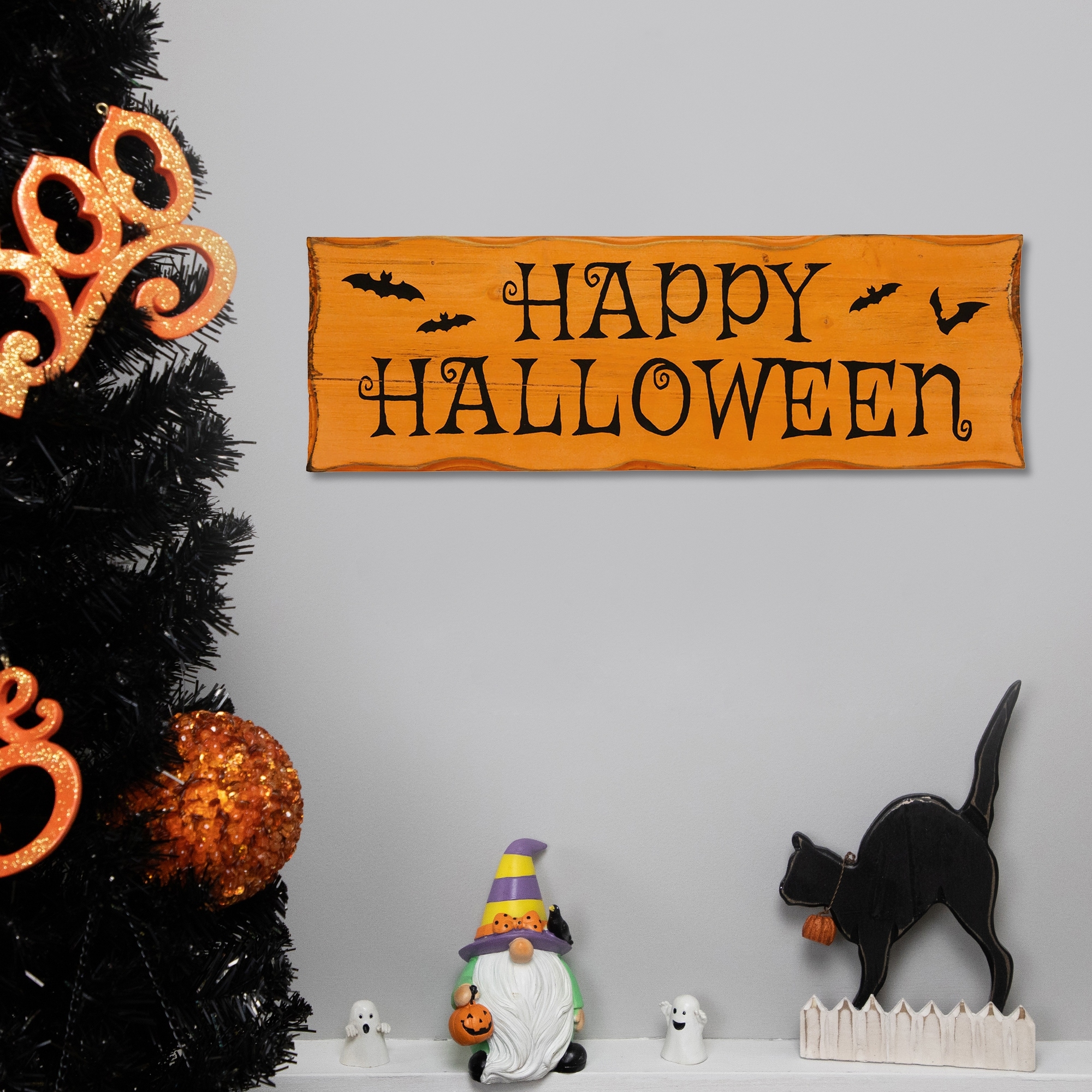 Happy Halloween Wooden Wall Sign with Bats - 24"