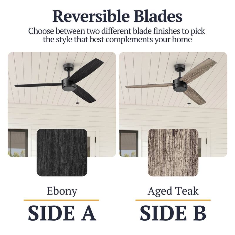 52" Prominence Home Journal Matte Black Contemporary Indoor/Outdoor Ceiling Fan with No Light, Pull Chain