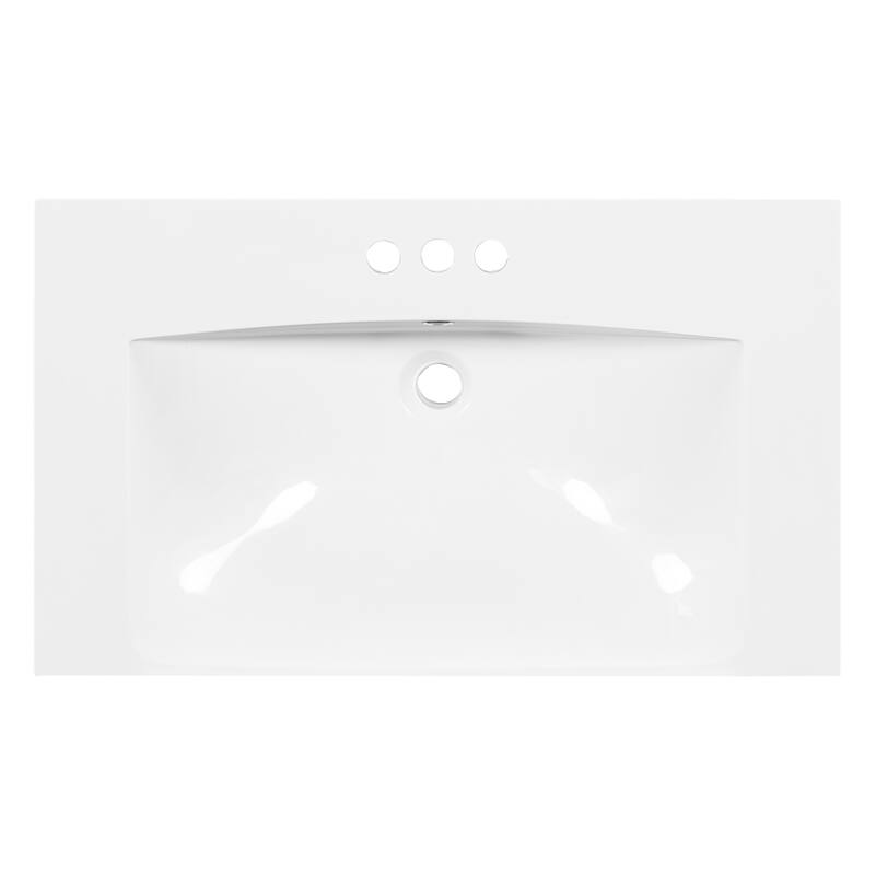 GDFStudio - Carradon Resin Integrated Bathroom Vanity Basin and 3 Faucet Holes - 30" - White