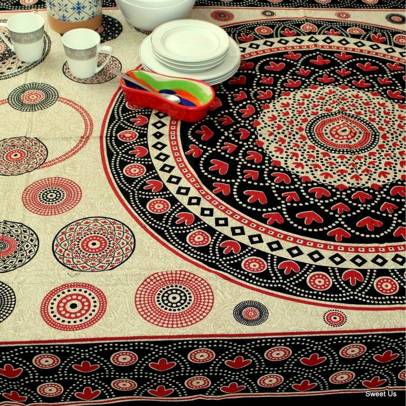 Cotton Geometric Polka Dots Tablecloth Rectangle - 54 x 84 in