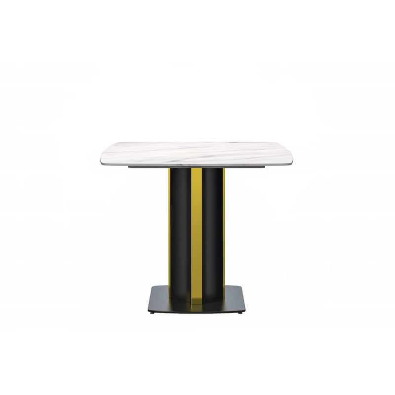 Sylva Dining Table Rectangular Tabletop in Gold Pedestal Base