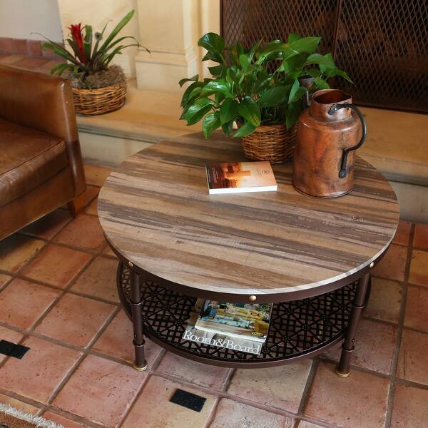 Davee Furniture Contemporary Oak Wood And Metal Round Coffee Table Dia 36 In Overstock 29819888