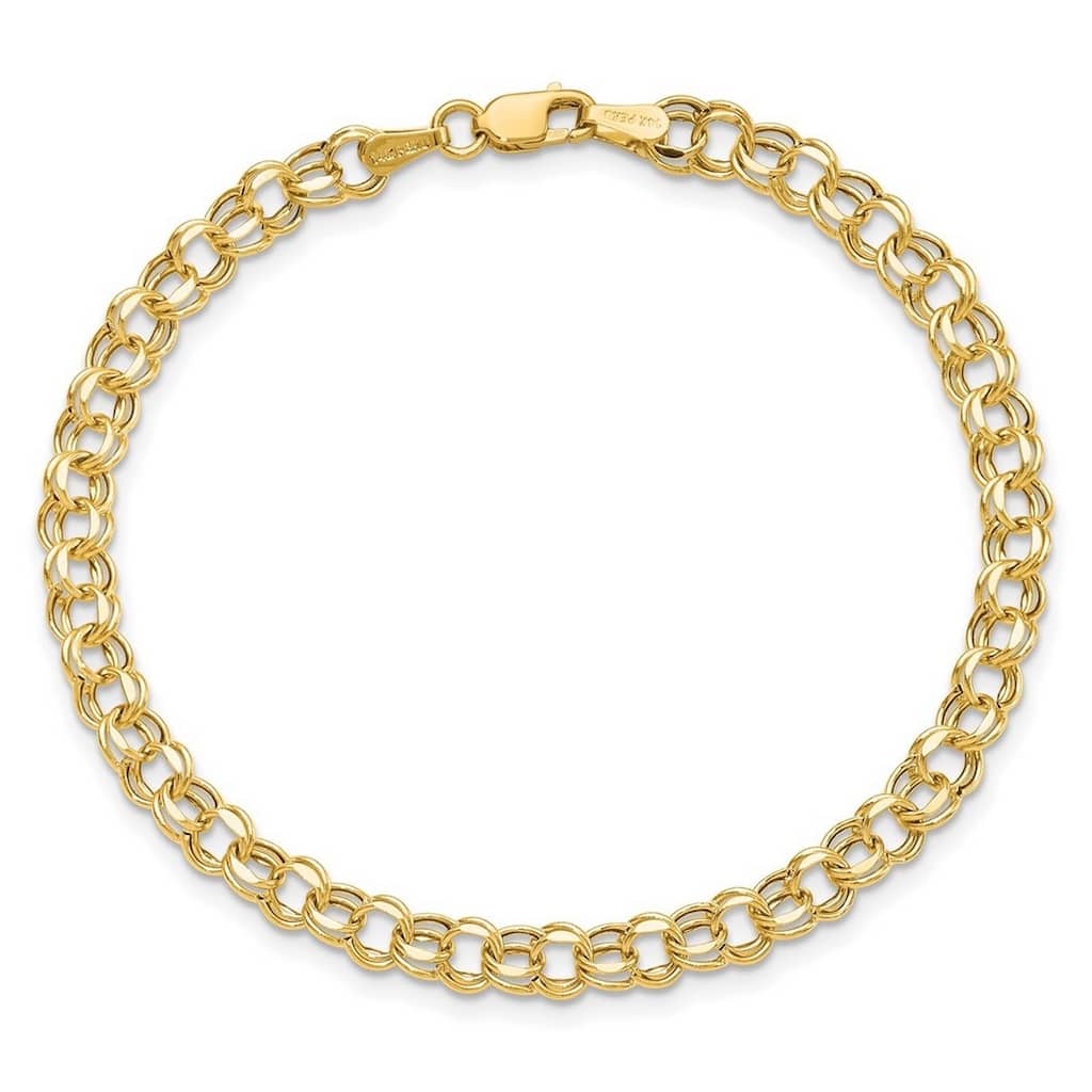 Curata 10k Yellow Gold 4.5mm Hollow Double Link Charm Bracelet Options: 6" 7" 8"