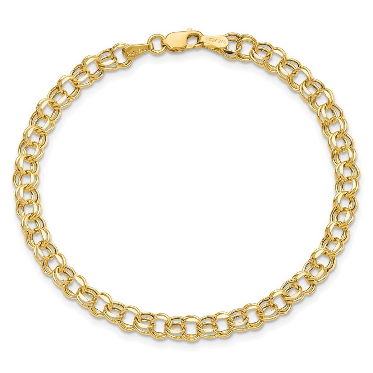 Curata 10k Yellow Gold 4.5mm Hollow Double Link Charm Bracelet
