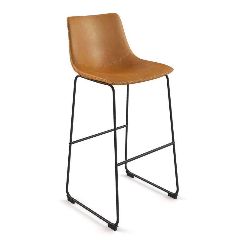 Petra Bar Height Stools (Set of 2) - Light Brown Vegan Leather / Black