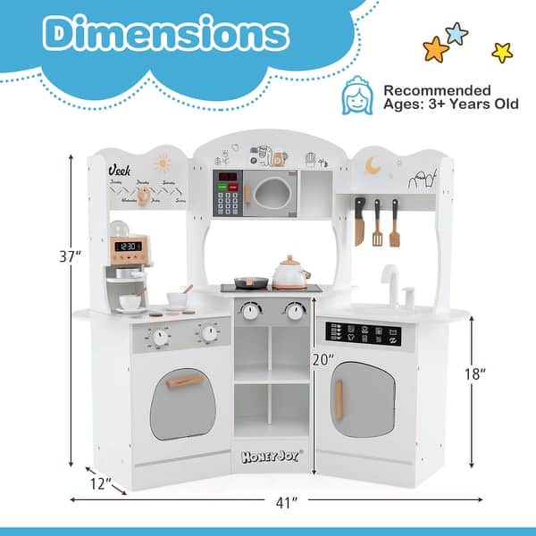 dimension image slide 0 of 2, Corner Play Kitchen Wooden Kids Kitchen Playset w/Lights & Sound