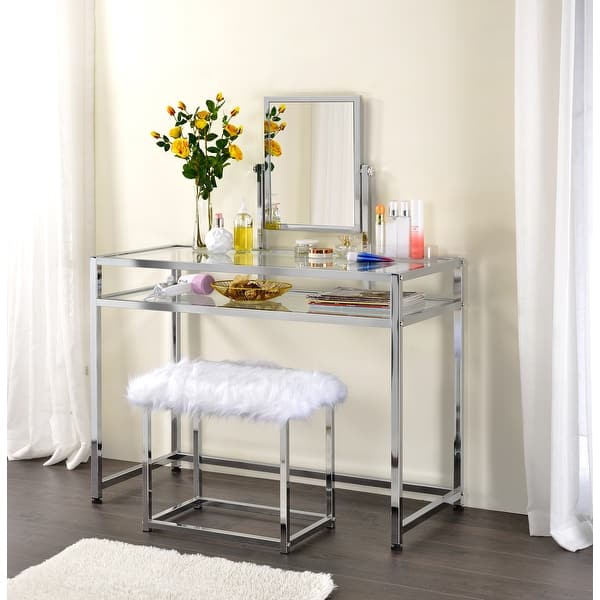 Glass Vanity Set with Stool, Chrome Finish Bed Bath Beyond