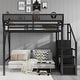 preview thumbnail 62 of 98, Metal Loft Bed with Wooden Stairs Built-in Storage Shelves and Wardrobe, High Loft Bed Frame with Side Grid Storage Rack