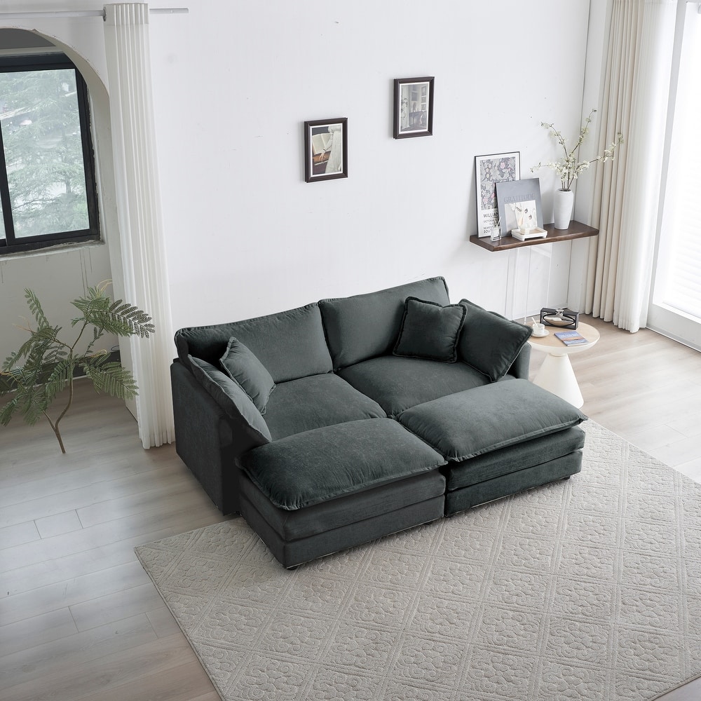 GDFStudio- Jinx Two-Seater Chenille Sofa with 2 Ottomans