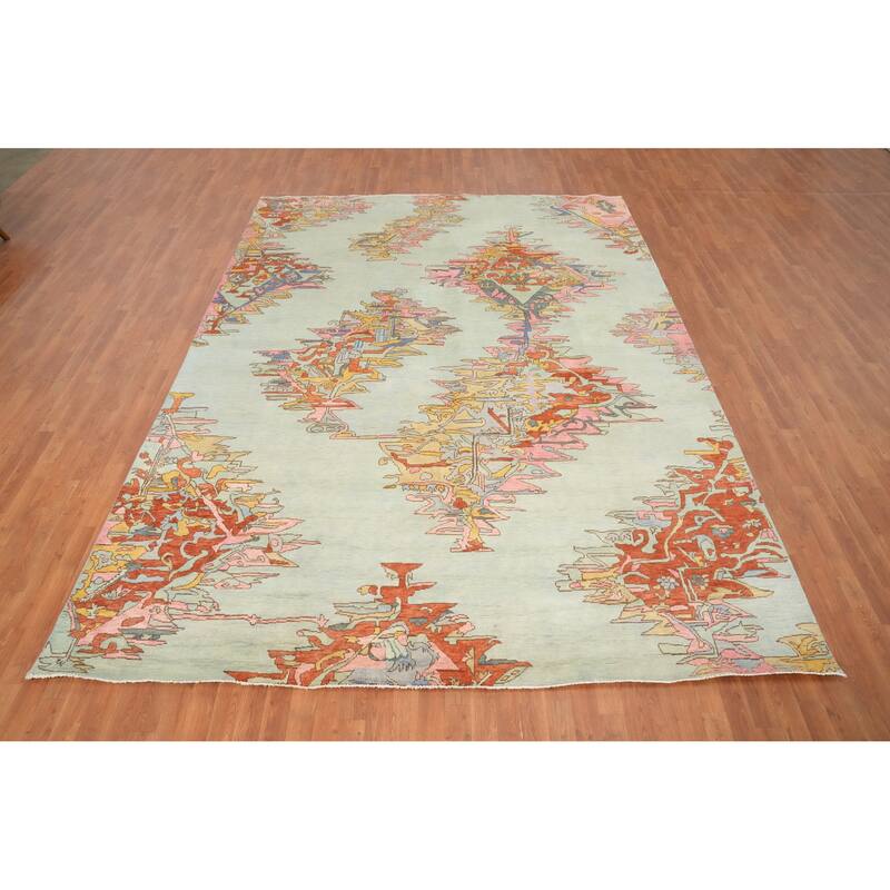 Hand Knotted Oriental 100% Wool Carpet Modern Geometric Green Gabbeh Area Rug - 11' 11'' X 8' 10''