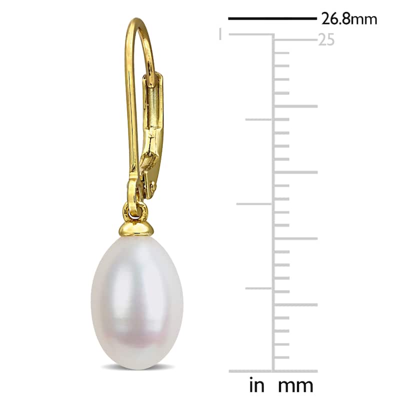 Miadora 7-7.5mm Cultured Freshwater Drop Pearl Leverback Earrings Yellow Plated Sterling Silver