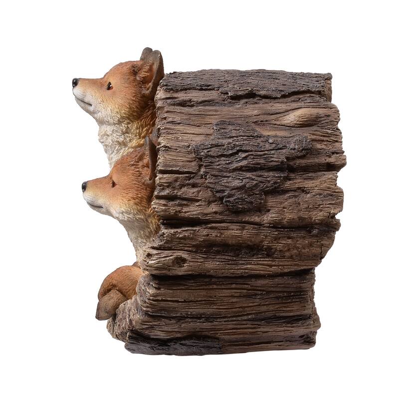 Fox Couple in Stump Outdoor Garden Statue - 11.5"