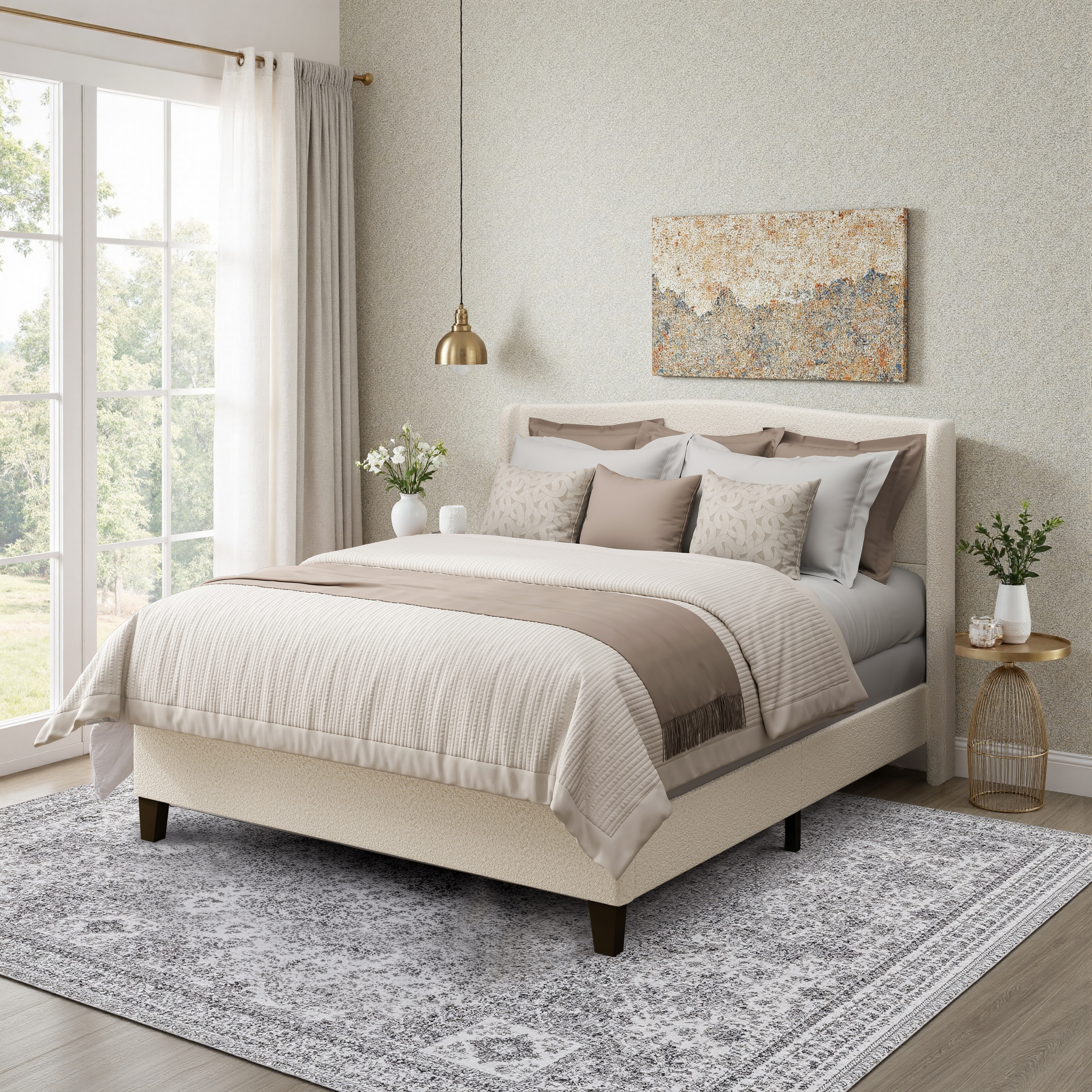 GDFStudio Jane 49.21" High Back Upholstered Headboard Bed Frame with High Footboard