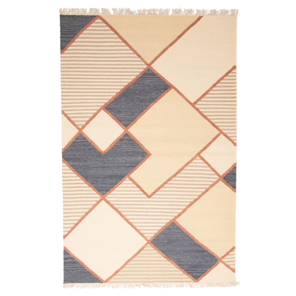 ECARPETGALLERY Flat-Weave Ankara FW Beige Wool Kilim - 5'1 x 7'11