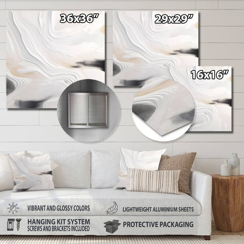 Designart "White And Gold Ripples Of Stone" Abstract Marble Metal Wall Art