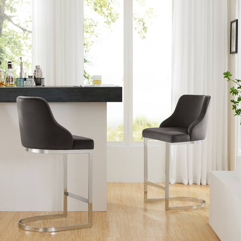 Velvet/Faux Leather Barstool, Counter Height Stools Set of 3 - 18.9"W x 20.5"D x 36.6"H