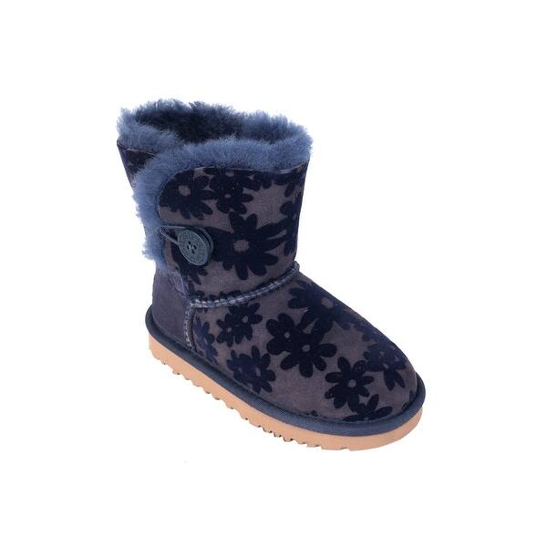 Shop Ugg Toddler Girls Blue Suede Mini Bailey Button Bling Flower