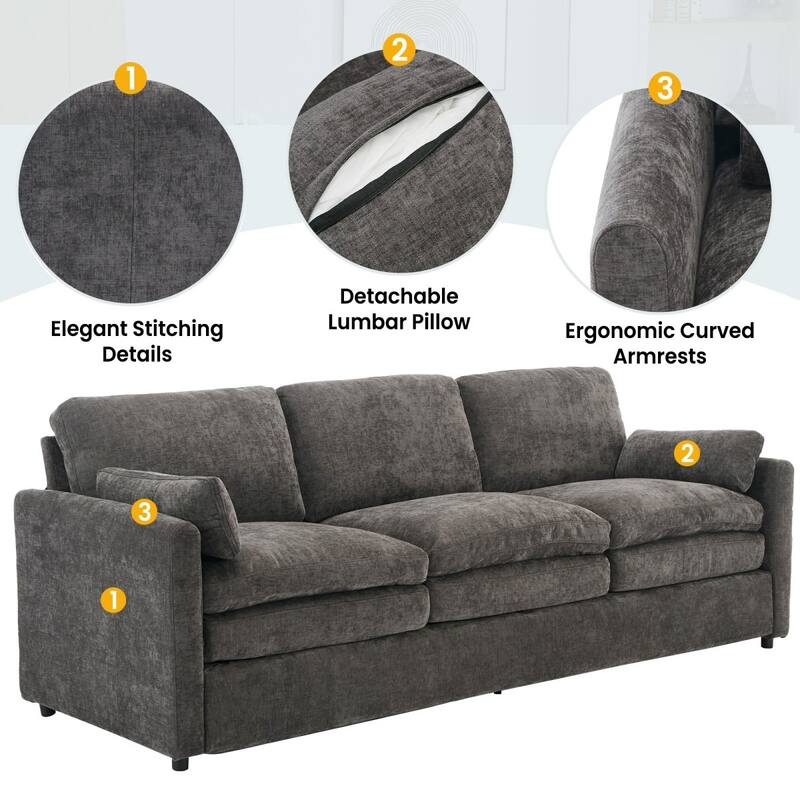 89" Oversized Chenille Cloud Comfy 3-seater Sofa