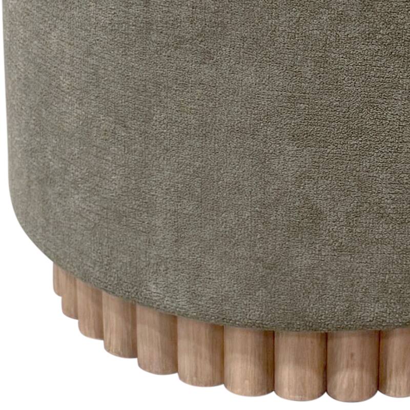 Modern Fabric and Solid Wood Round Storage Ottoman