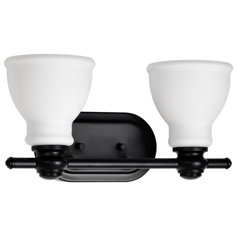 Russel 2 Light Vanity Matte Black with Satin White Glass - Matte Black - Matte Black