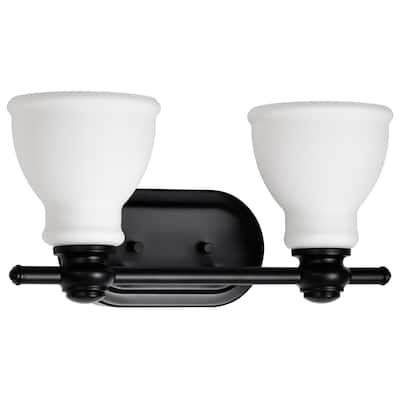 Russel 2 Light Vanity Matte Black with Satin White Glass - Matte Black