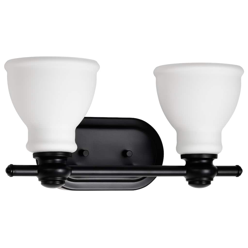 Russel 2 Light Vanity Matte Black with Satin White Glass - Matte Black