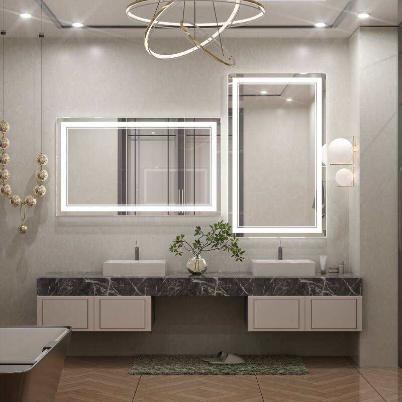 Keonjinn LED Front Light Bathroom Vanity Wall Mirror, 3 Color Temperatures, Anti-fog