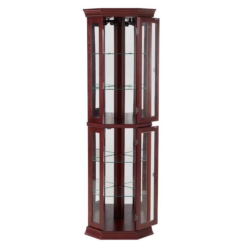 Corner Curio Cabinet with Lights, Adjustable Tempered Glass Shelves