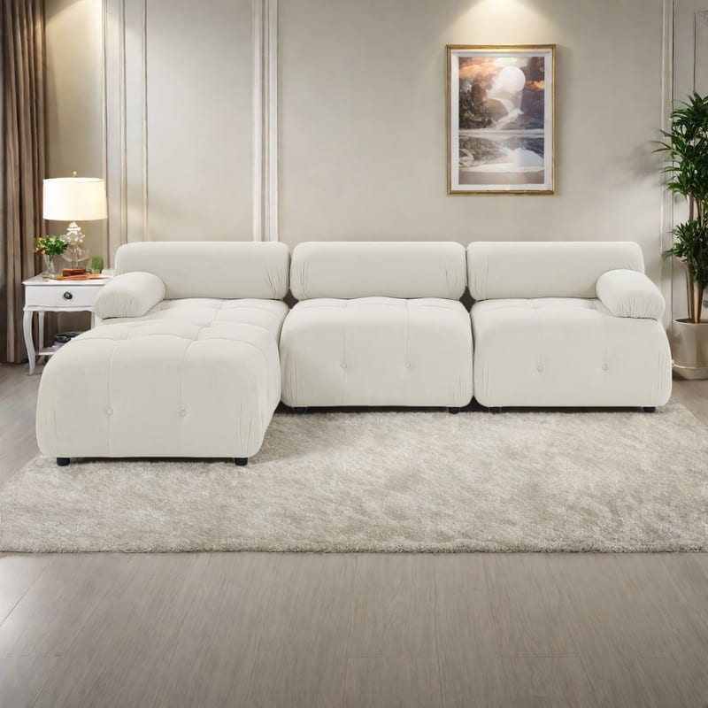 93" Velvet Modular Sectional Sofa with Button Tufted Design, Reversible Ottoman and DIY Combination