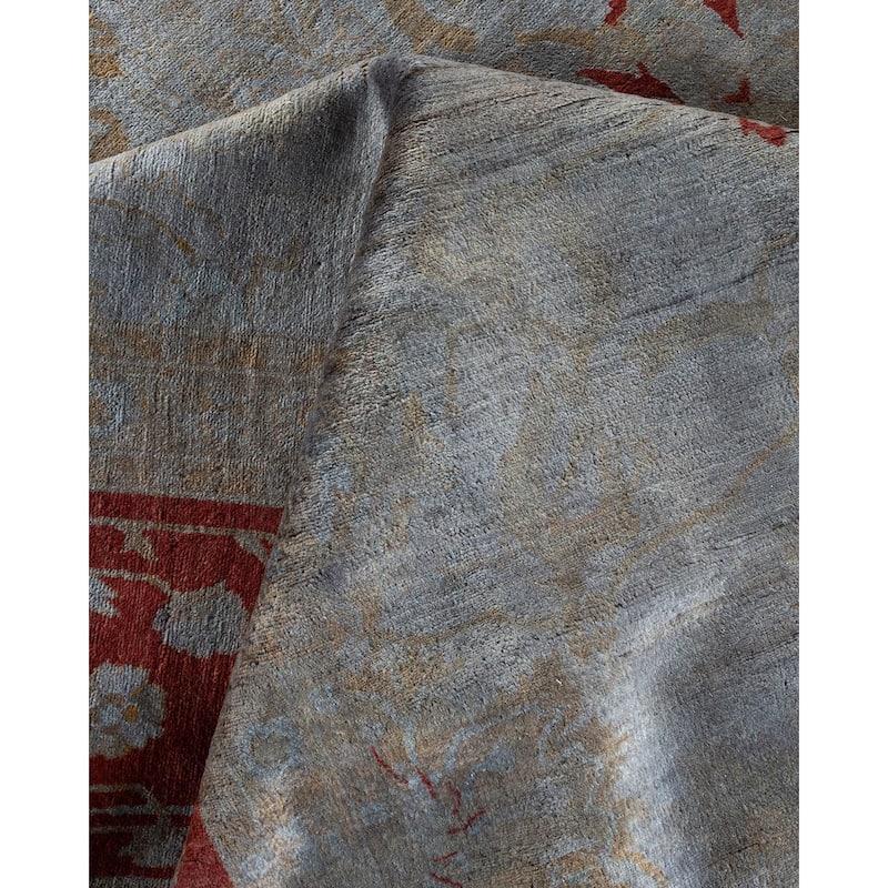 Overton Hand Knotted Wool Vintage Inspired Modern Contemporary Overdyed Gray Area Rug - 9' 1" x 12' 7"