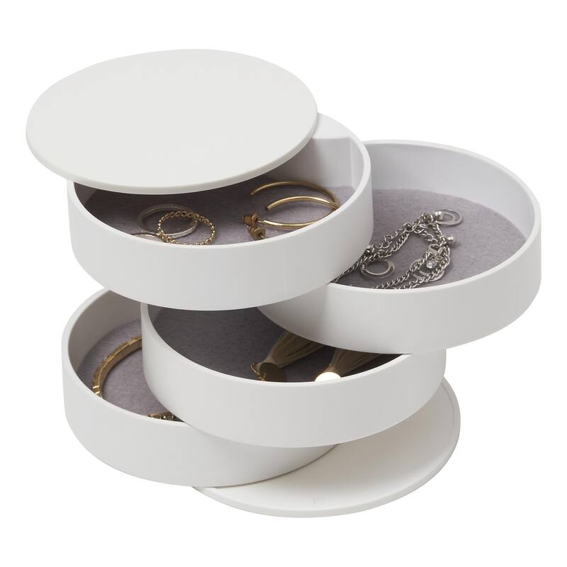 Yamazaki Home Stacked Jewelry Organizer - Two Styles, ABS Plastic, Open - L 3.94 x W 3.94 x H 3.94 inches - White